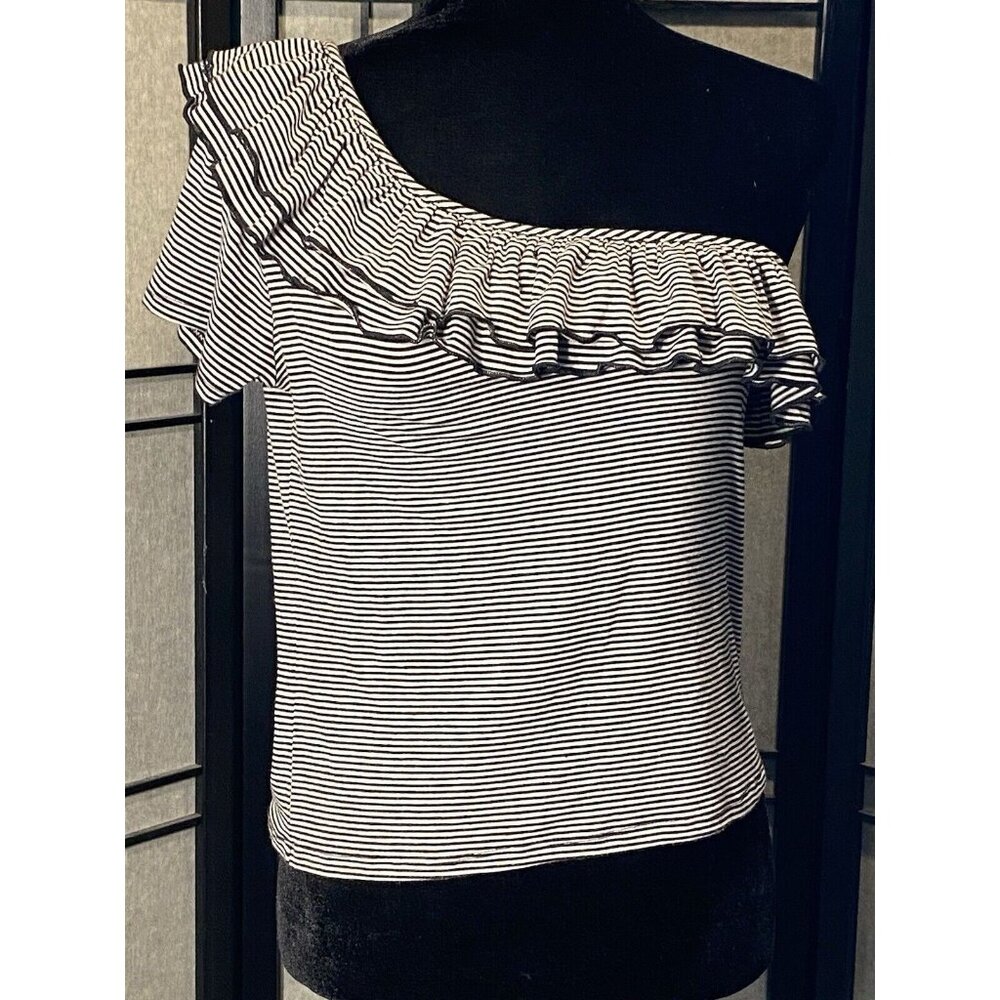 Romeo & Juliet Couture Size M Black White Striped One Shoulder Top RJ45452